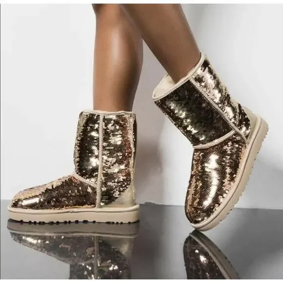 御値下げ！UGG ムートンボア ☆スワロフスキー36 UGG | Shoes | Ugg Australia Gold Sequin Short Sparkle Boots